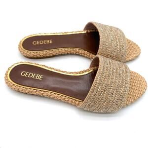 Gedebe Cassis Woven Slide Sandals Natural Rafia Rhinestone Glam Italy 39 US 9